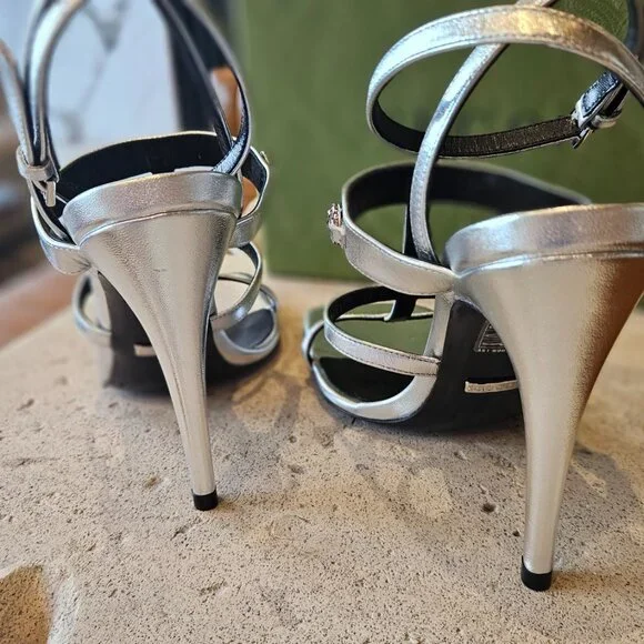 Gucci Metallic Leather Sandal 771563 B8B00 - 8106  Leather Size 38 New - Picture 8 of 8